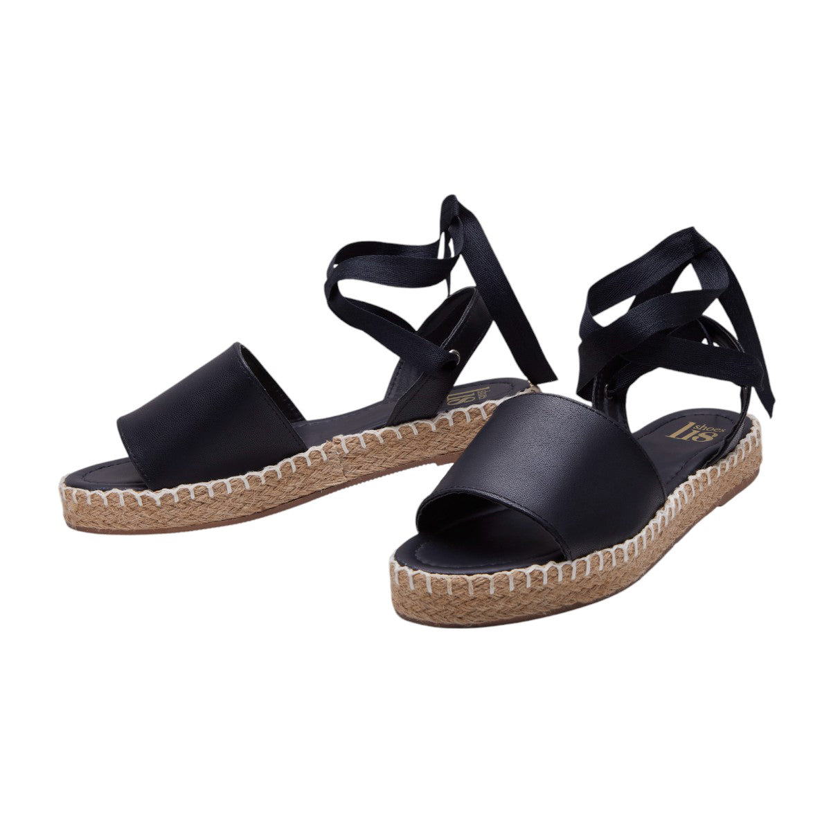 Zapatilla Plana Tipo Piel Suela Yute Tiras Cruzadas Negro dv2925