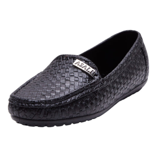 Mocasines para Mujer Tipo Piel Textura Tejida con Punta Redonda y Suela Antiderrapante Cómoda Estilo Casual Elegante Negros  dv2925