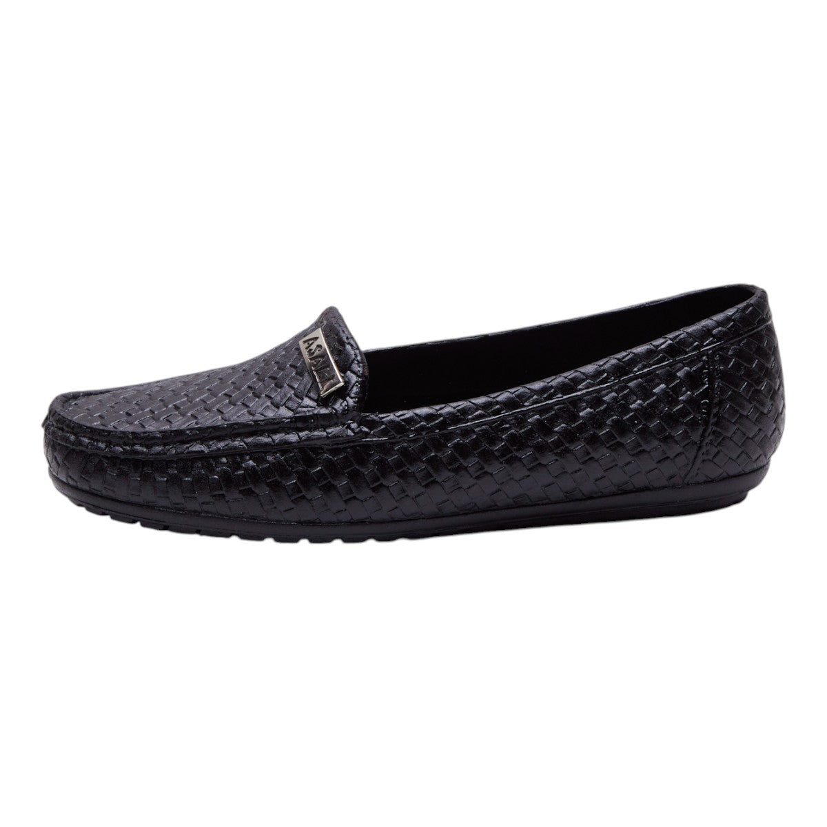 Mocasines para Mujer Tipo Piel Textura Tejida con Punta Redonda y Suela Antiderrapante Cómoda Estilo Casual Elegante Negros  dv2925