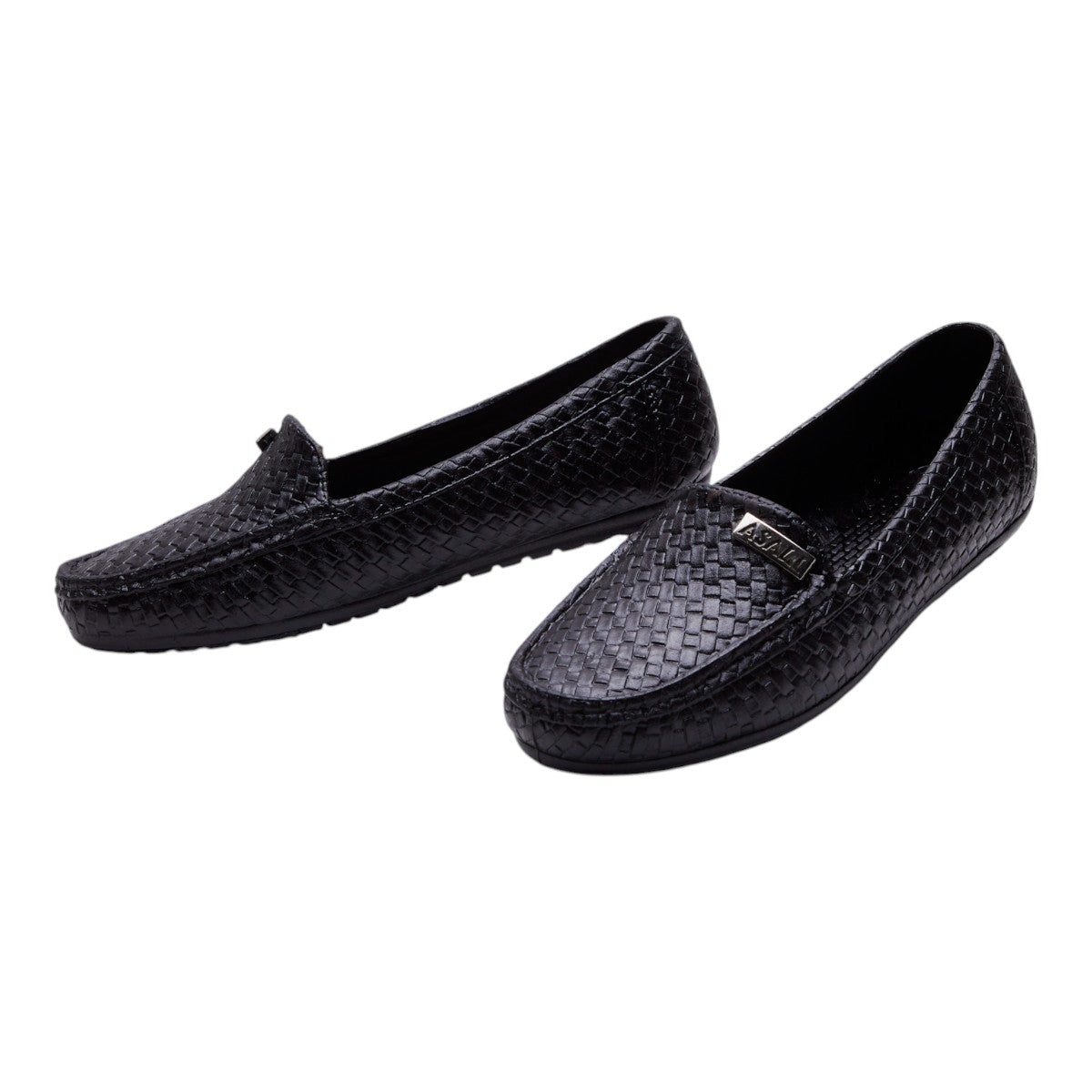 Mocasines para Mujer Tipo Piel Textura Tejida con Punta Redonda y Suela Antiderrapante Cómoda Estilo Casual Elegante Negros  dv2925