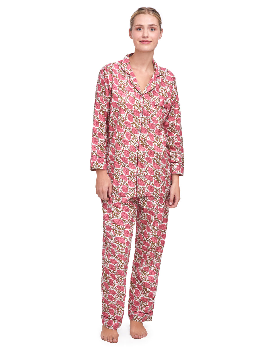 Pijama Algodón Camisa y Pantalón Mujer Estampado Rosa Floral dv2925