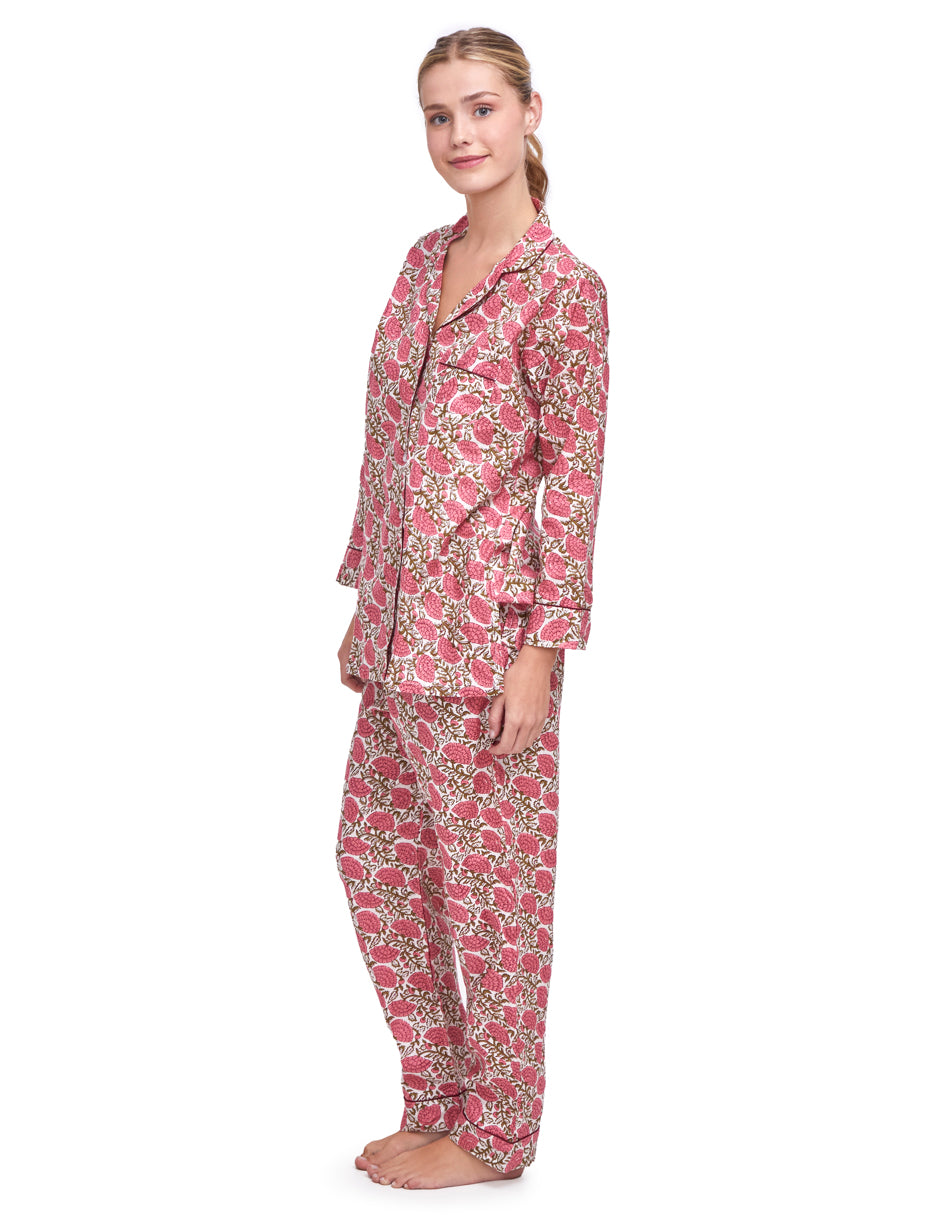 Pijama Algodón Camisa y Pantalón Mujer Estampado Rosa Floral dv2925