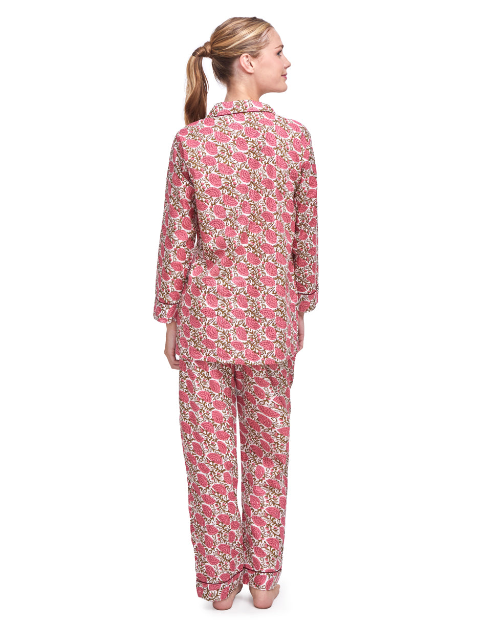 Pijama Algodón Camisa y Pantalón Mujer Estampado Rosa Floral dv2925
