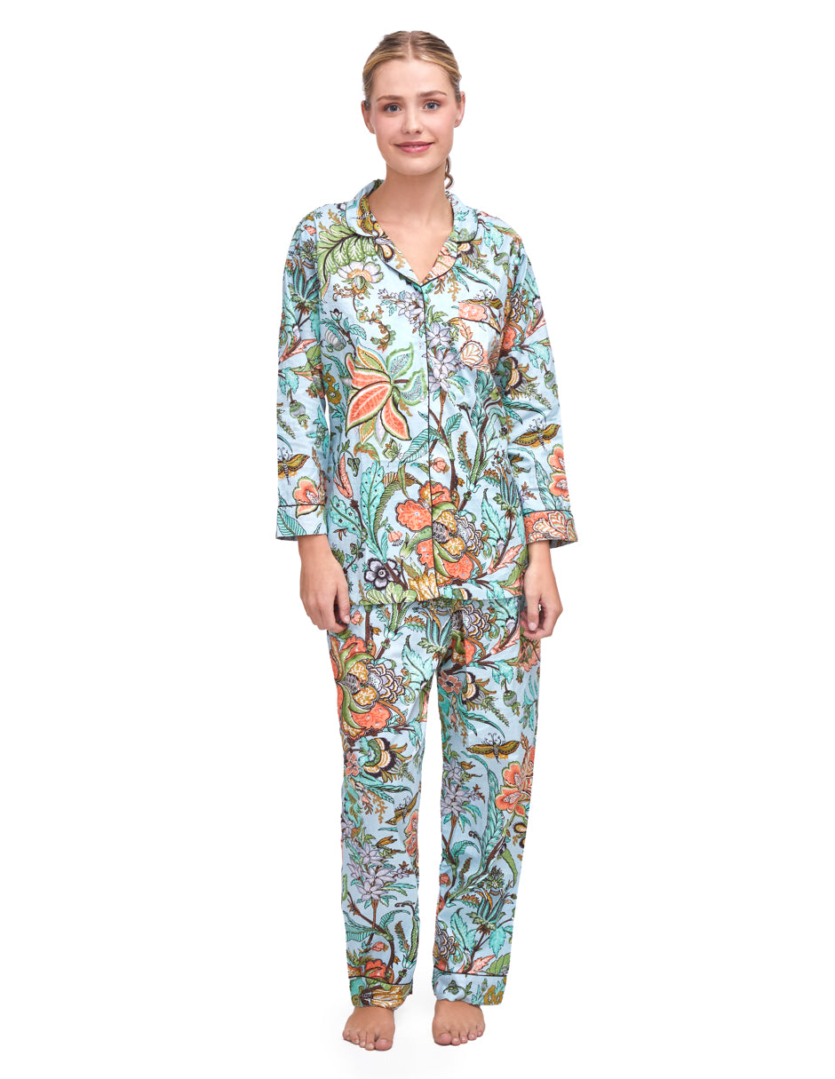 Pijama Algodón Camisa y Pantalón Mujer Estampado Color Menta dv2925