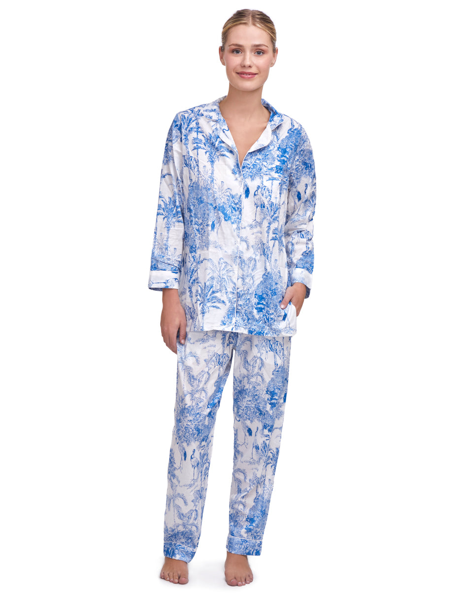 Pijama Algodón Camisa y Pantalón Mujer Estampado Azul dv2925