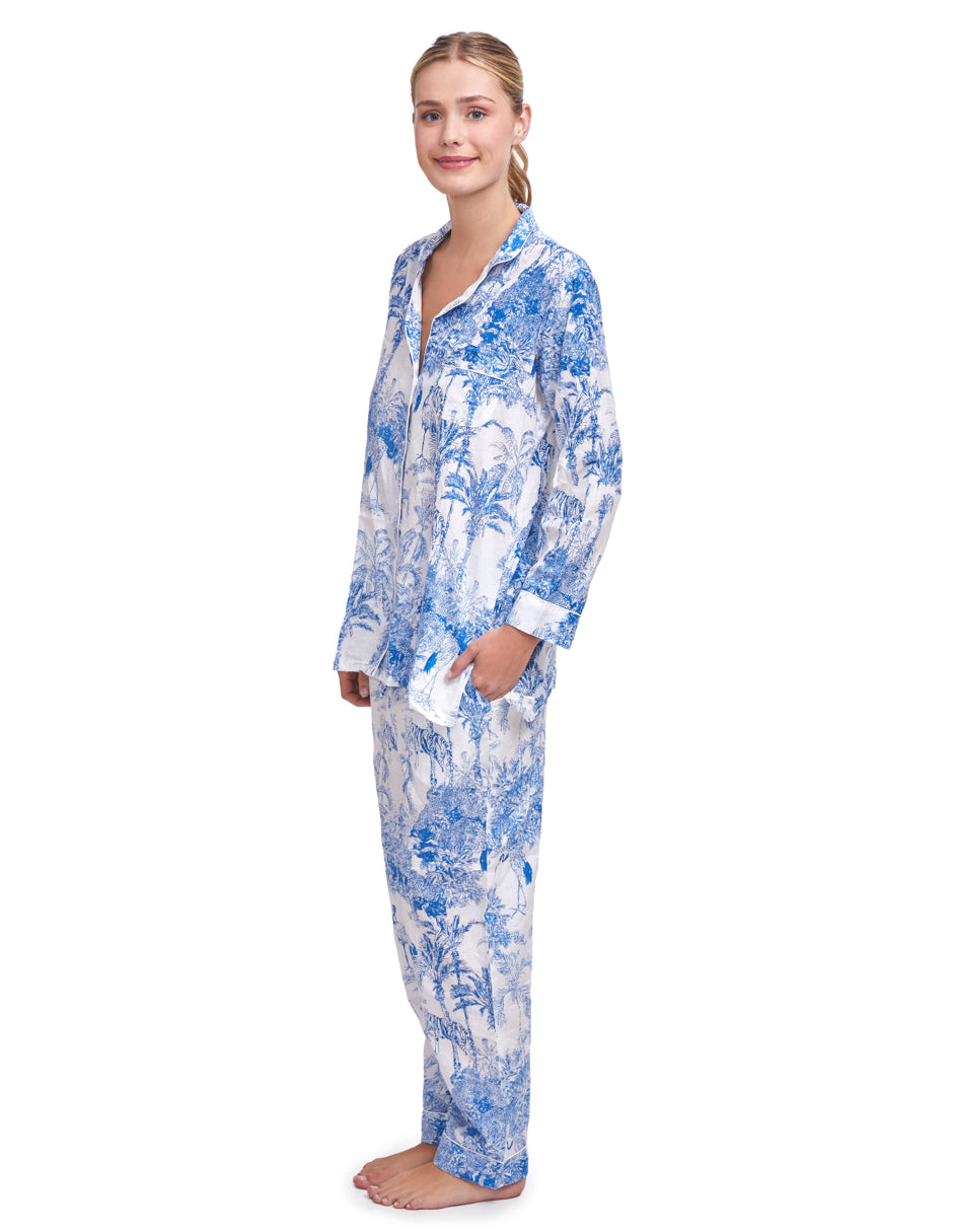 Pijama Algodón Camisa y Pantalón Mujer Estampado Azul dv2925