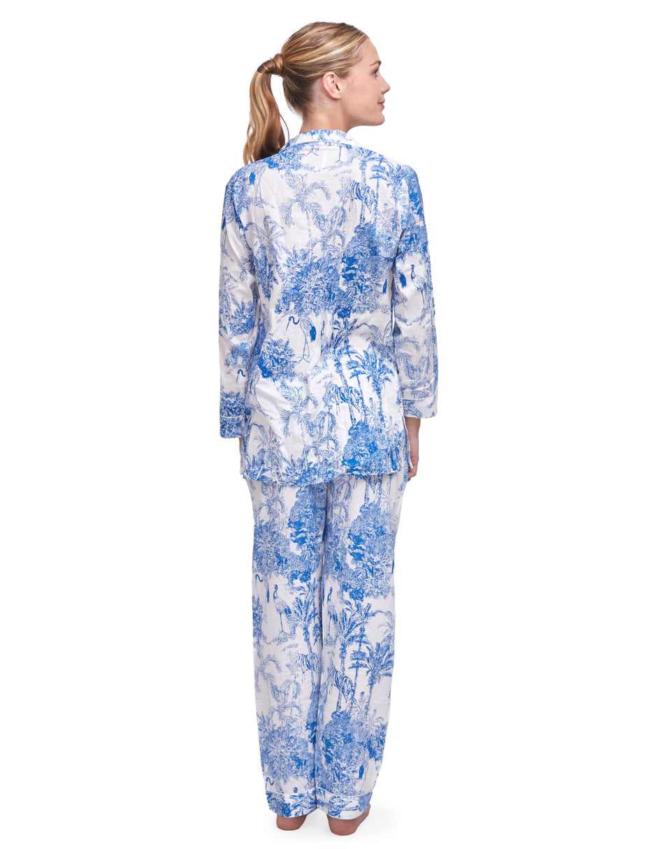 Pijama Algodón Camisa y Pantalón Mujer Estampado Azul dv2925