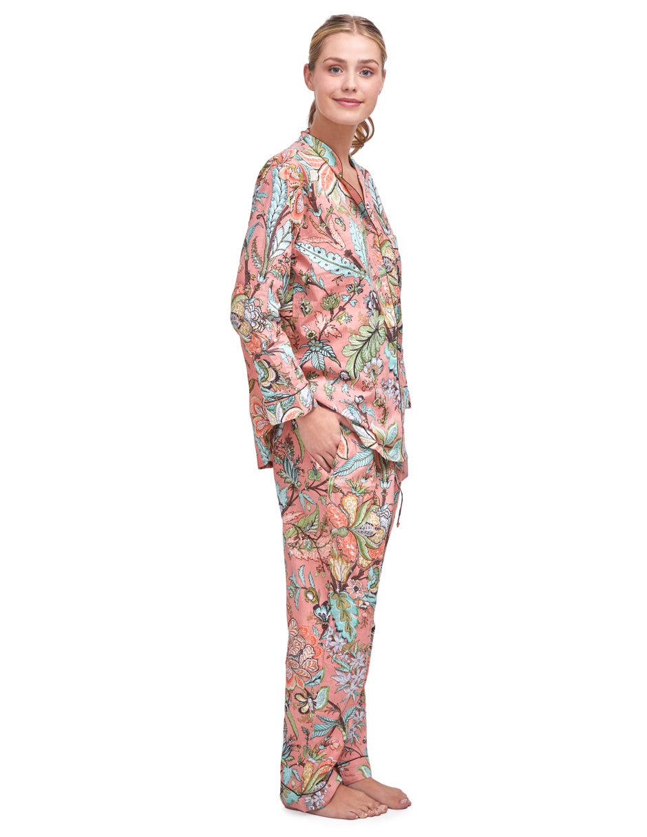 Pijama Algodón Camisa y Pantalón Mujer Estampado Color Salmón dv2925