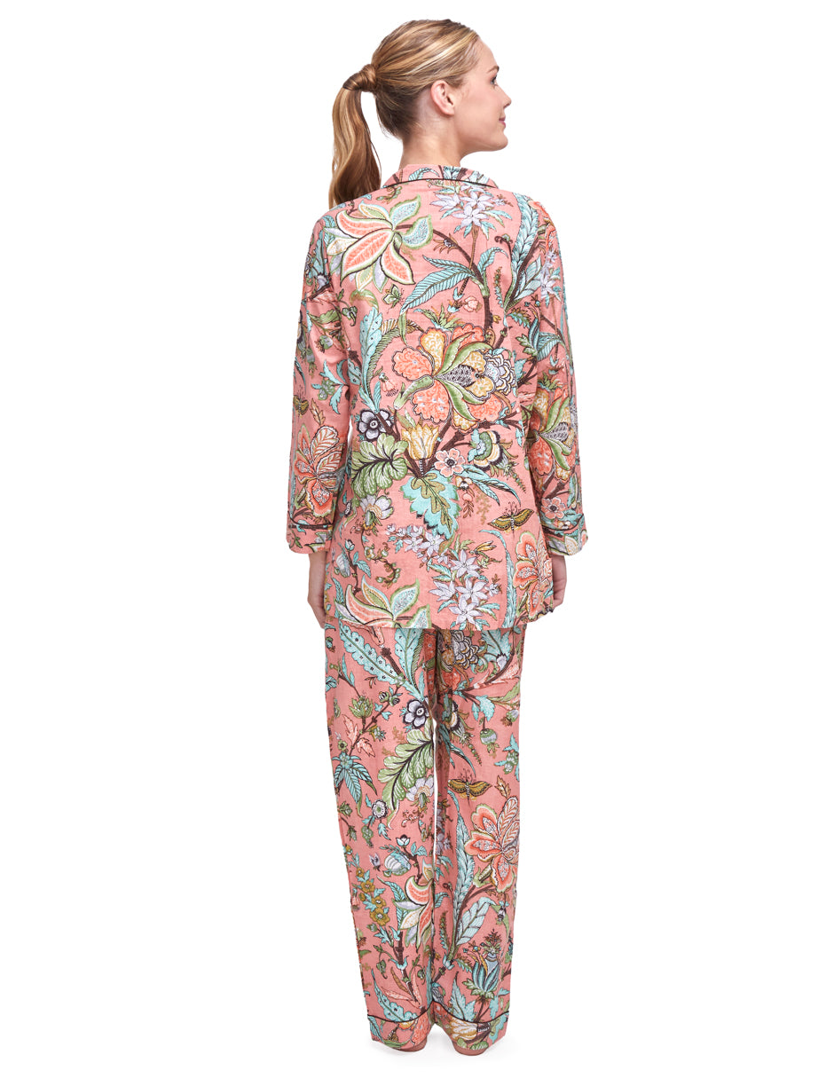 Pijama Algodón Camisa y Pantalón Mujer Estampado Color Salmón dv2925