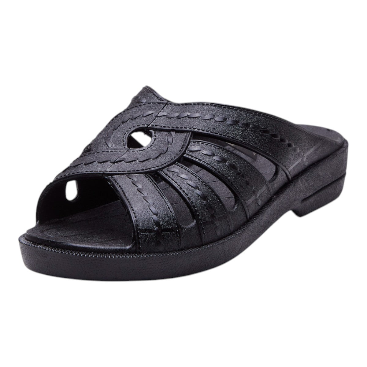 Sandalias de Metedera para Mujer Tipo Piel con Diseño Cruzado y Costuras Decorativas, Sin Talón, Punta Abierta y Tacón Bajo de 2cm Negro dv2925