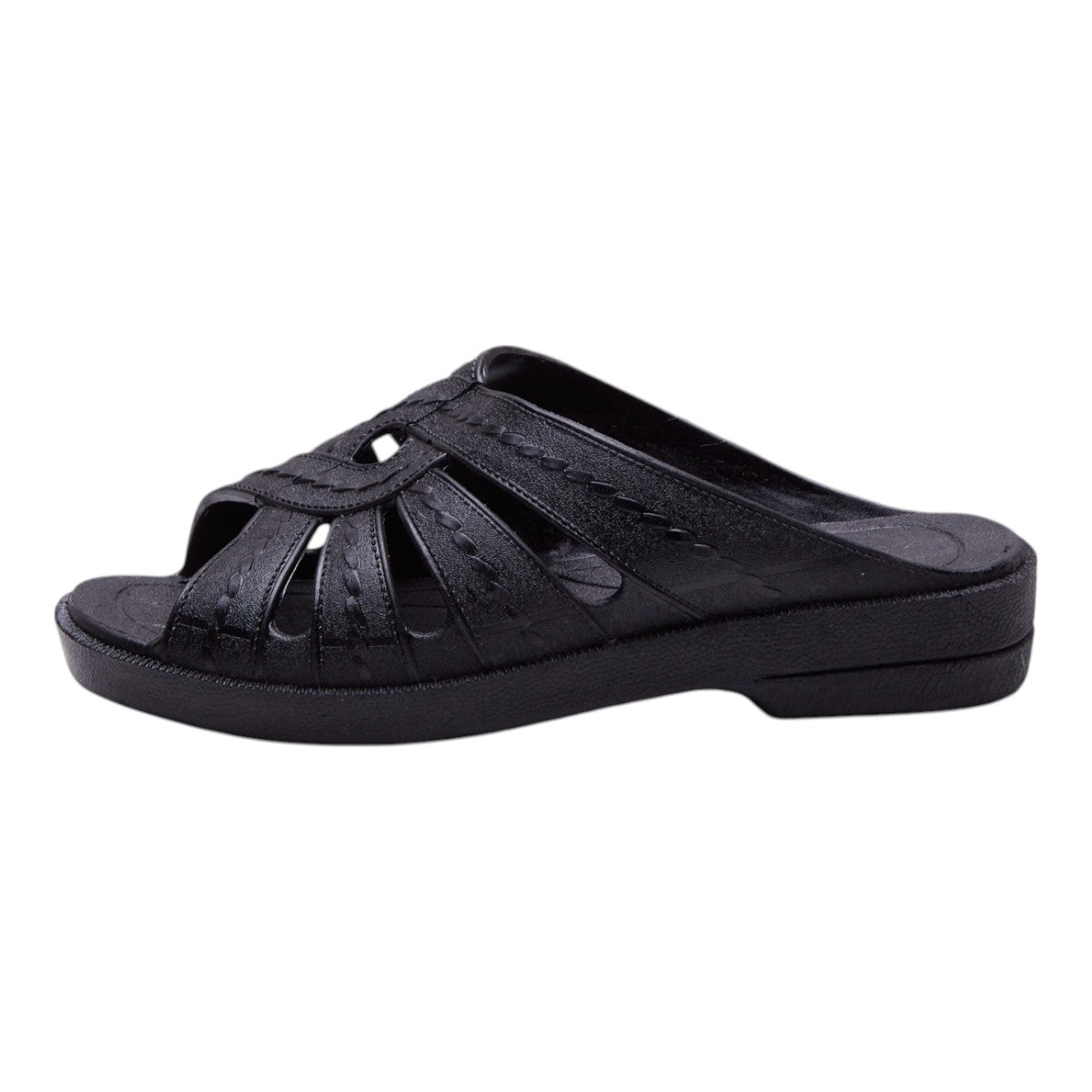 Sandalias de Metedera para Mujer Tipo Piel con Diseño Cruzado y Costuras Decorativas, Sin Talón, Punta Abierta y Tacón Bajo de 2cm Negro dv2925