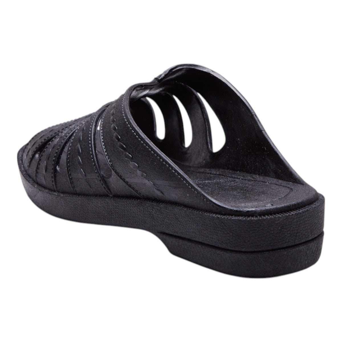 Sandalias de Metedera para Mujer Tipo Piel con Diseño Cruzado y Costuras Decorativas, Sin Talón, Punta Abierta y Tacón Bajo de 2cm Negro dv2925